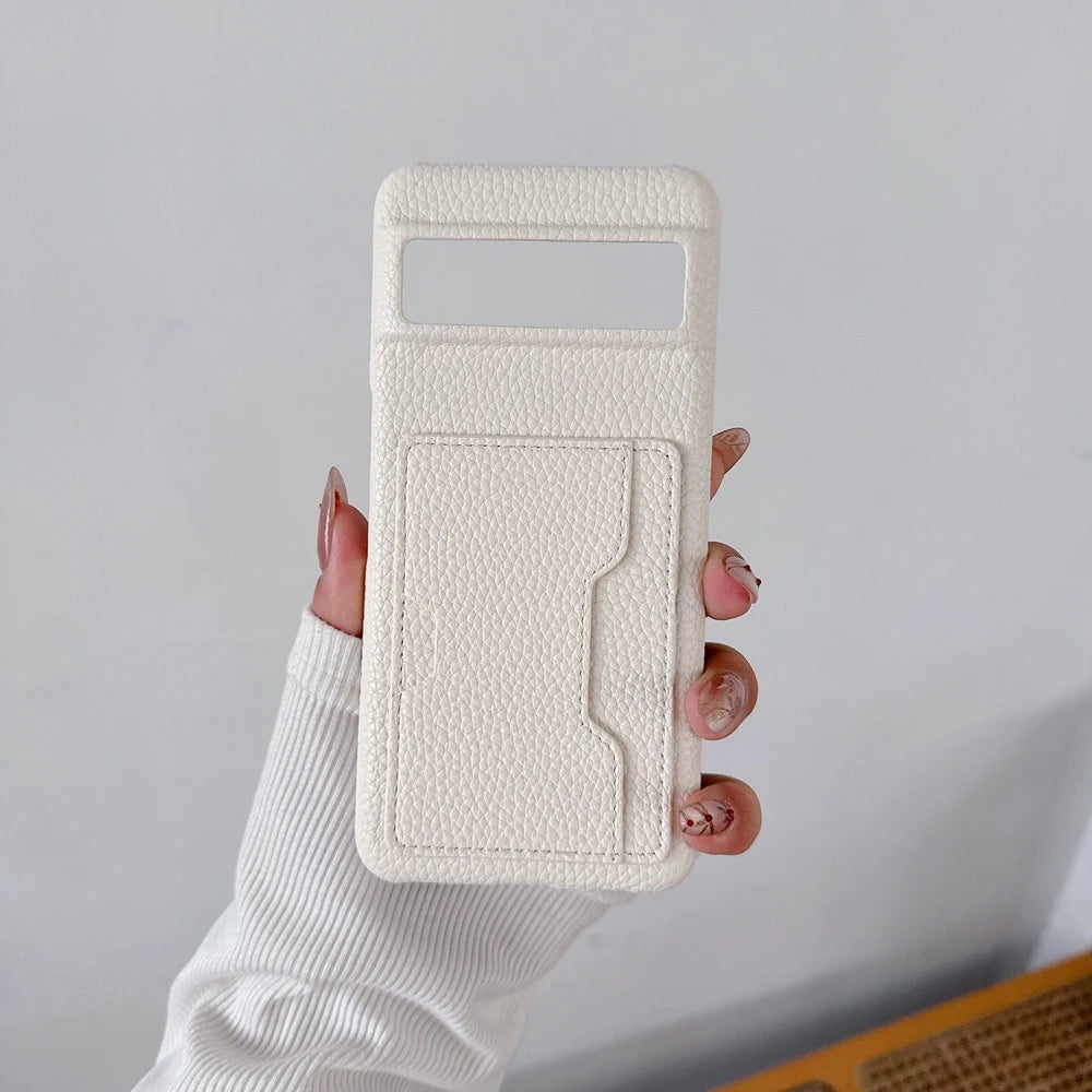 W Shape Card Slot Leather Case For Google Pixel 9 10 Pro XL 6 6A 7 7A 8 8A 9A Litchi Pattern PU Hard Back Cover