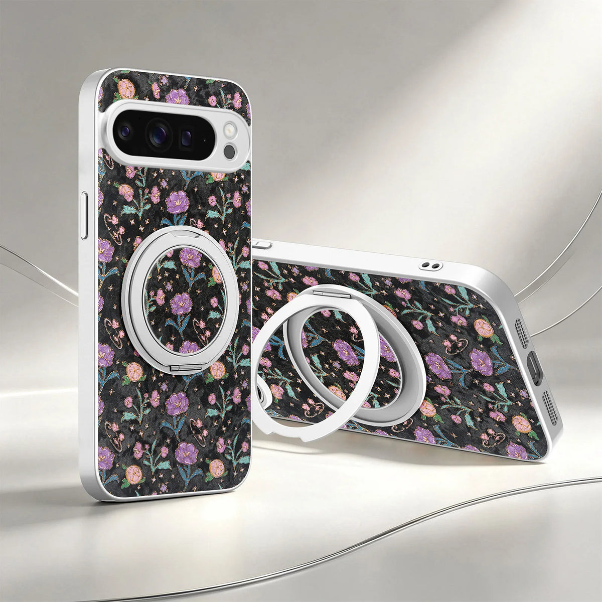360 Rotating Magnetic Bracket Plant Flower Leather Phone Case for For Google Pixel 11 PRO/PRO-XL/10/9 A PRO XL Kickstand Cover