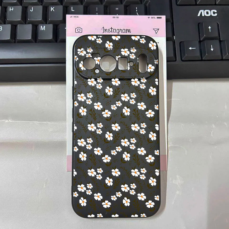 For 10Pro New Luxury Small Daisy Flower Phone Case for Google Pixel 10 9 Pro XL 8A 7A 6a 6 7 8 Pro 5G Soft Black Protector Cover