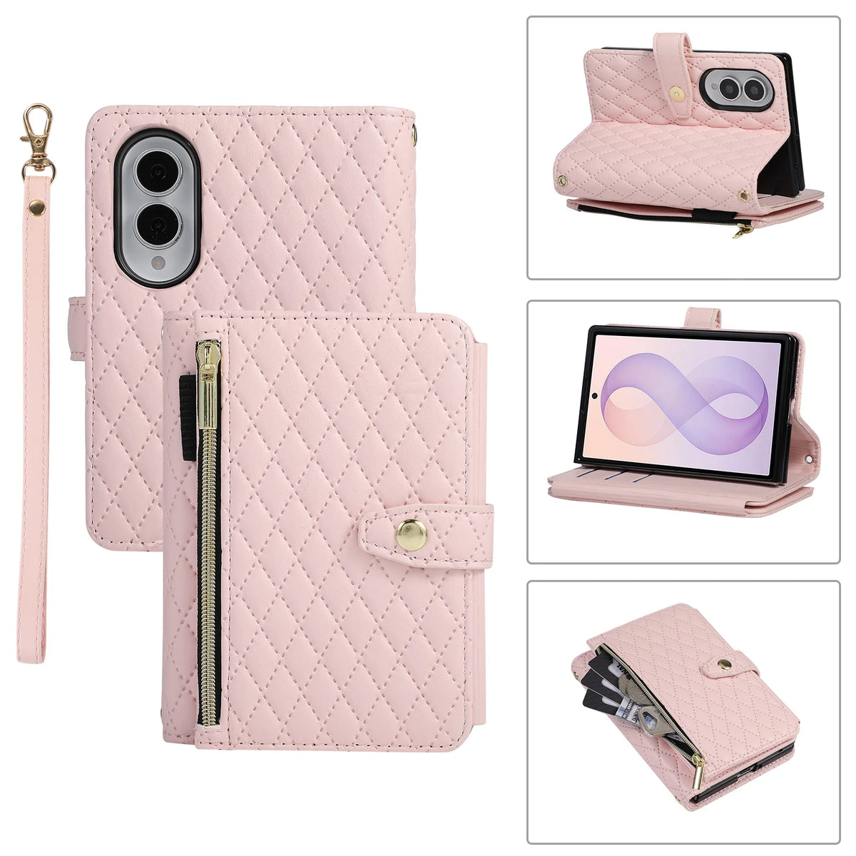 Crossbody Zipper Flip Multi Card Slots Quilted Leather Case for Samsung Galaxy Z Fold8 Fold 8 Wide Shockproof Book Stand Cover