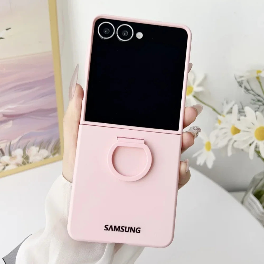 For Samsung Galaxy Z Flip 8 7 6 5 Gradient Matte PC Case Flip8 Flip7 Luxury Liquid Silicone Ring Holder Shockproof Back Case