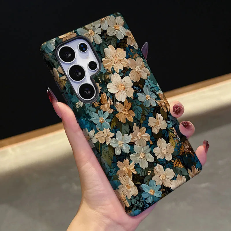 Retro Flower 2 IN 1 Film shell Phone Case For Samsung S25 S24 S23 S22 S21 Plus Ultra S25 Edge S20 FE A56 A16 15 26 36 Cover
