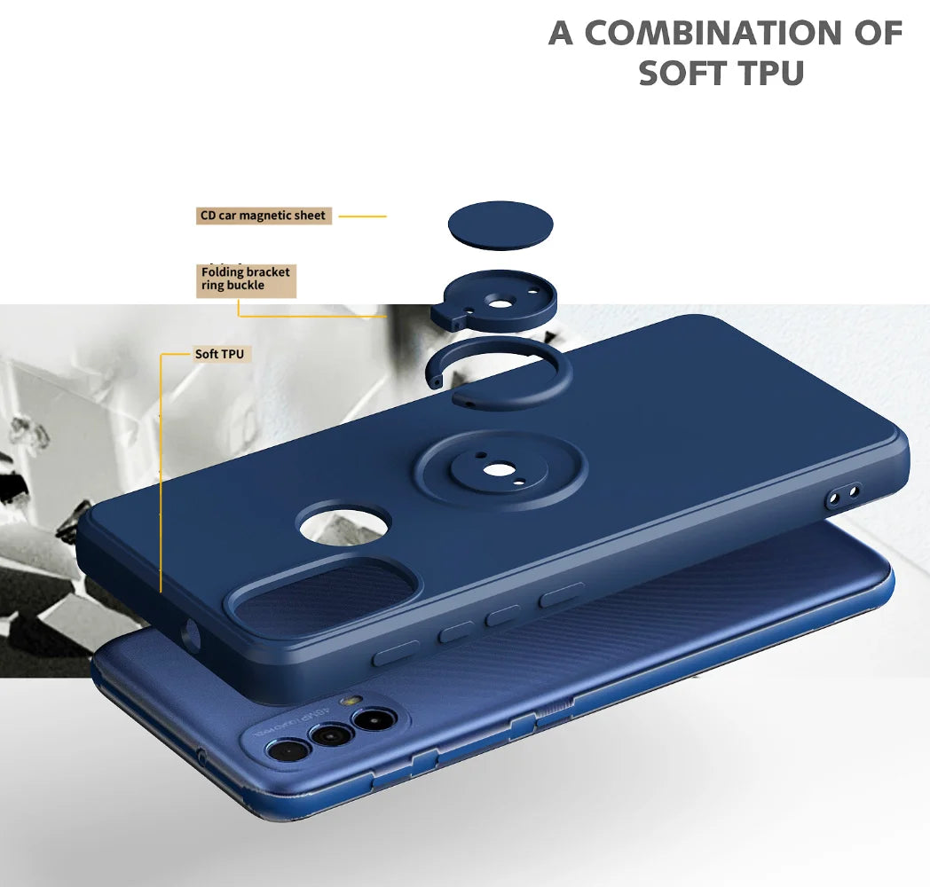 Liquid Silicone Magnetic Ring Holder Case for Motorola Moto G9 Plus Power Play One Fusion G60S G60 E30 E40 Cover with Lanyard