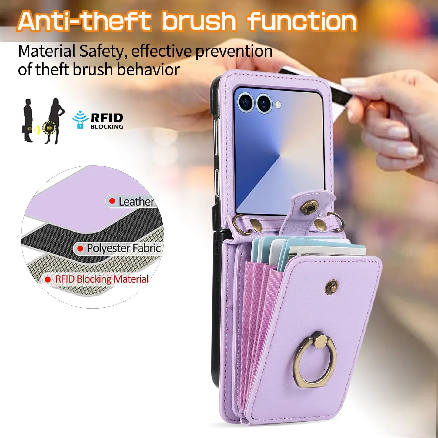 Ring Card Holder Leather Wallet Phone Case for Samsung Galaxy Z Flip 7 6 5 4 3 Flip7 FE Finger Crossbody Protective Cover