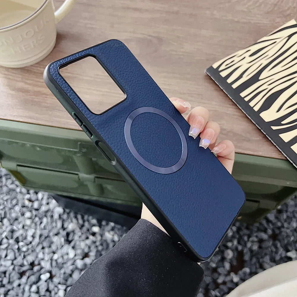 With Magsafe Magnetic Plain Leather Lychee Case For Moto G 2025 G Power 2025 G15 Power G05 G55 G35 G45 E15 Camera protect Cover