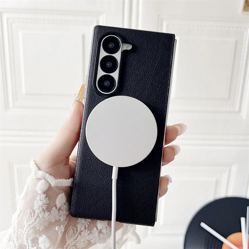 Magnetic Phone Case for Samsung Galaxy Z Fold 7 6 5 Fold7 Fold6 Fold5 5G Shockproof Hard PU Leather Cover