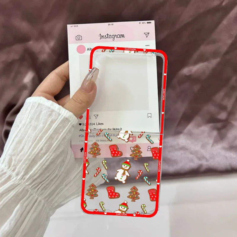 Christmas Tree Snowman Phone Case For Samsung Galaxy Z Flip 7 Santa Snowflake Clear Hard Folding Cover For Samsung ZFlip7 5G Bag