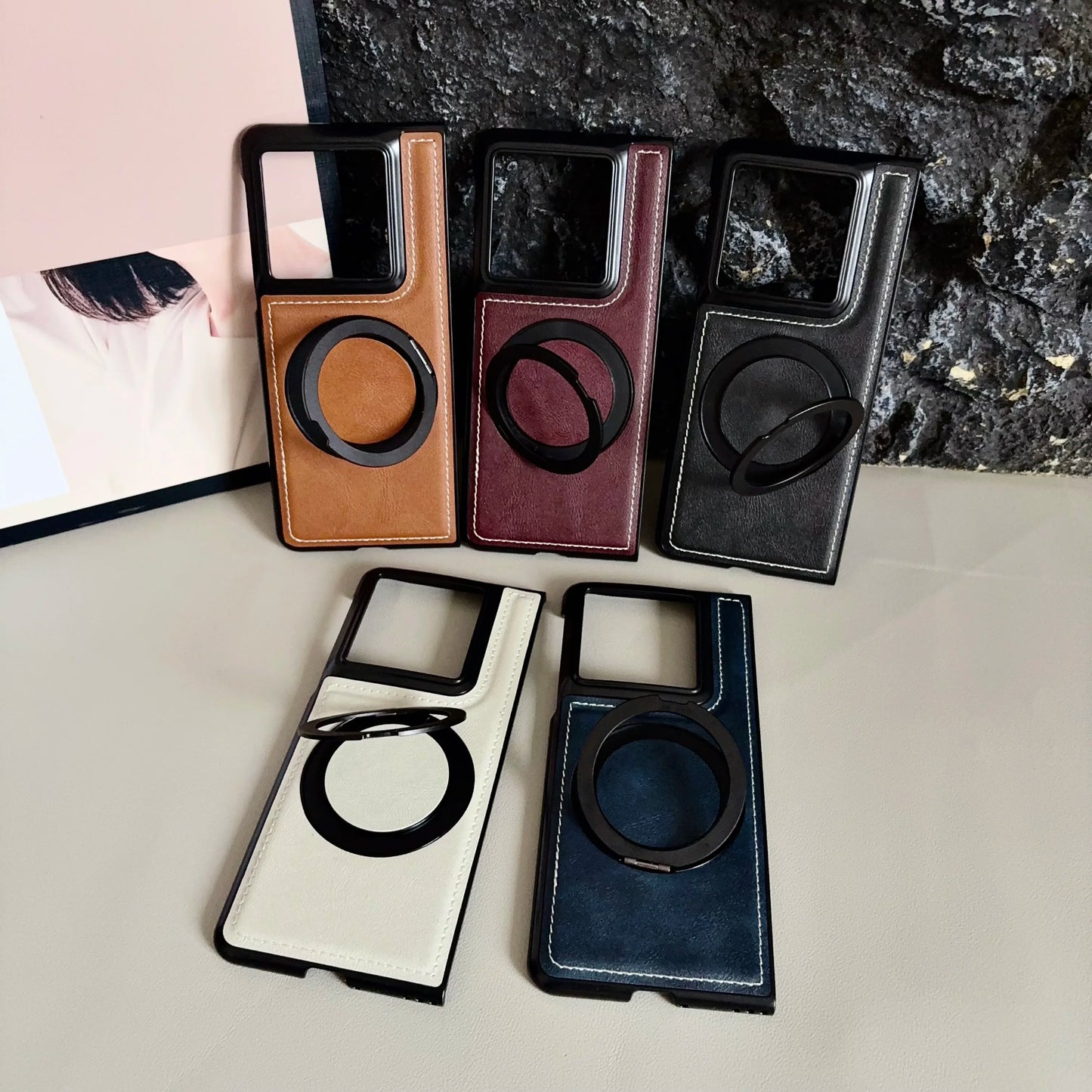 360° Rotating Ring Case For Magsafe Magnetic Wireless Charging Premium PU Leather Cover for MOTOROLA Moto Razr Fold 2026