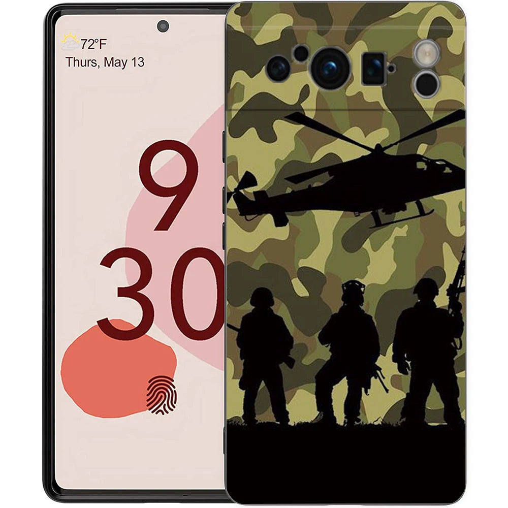 Luxury TPU Phone Case For Google Pixel 9 8 8A 7 7A 6 Pro XL 6A 5G Camouflage Camo Military Army Black Soft Back Cover