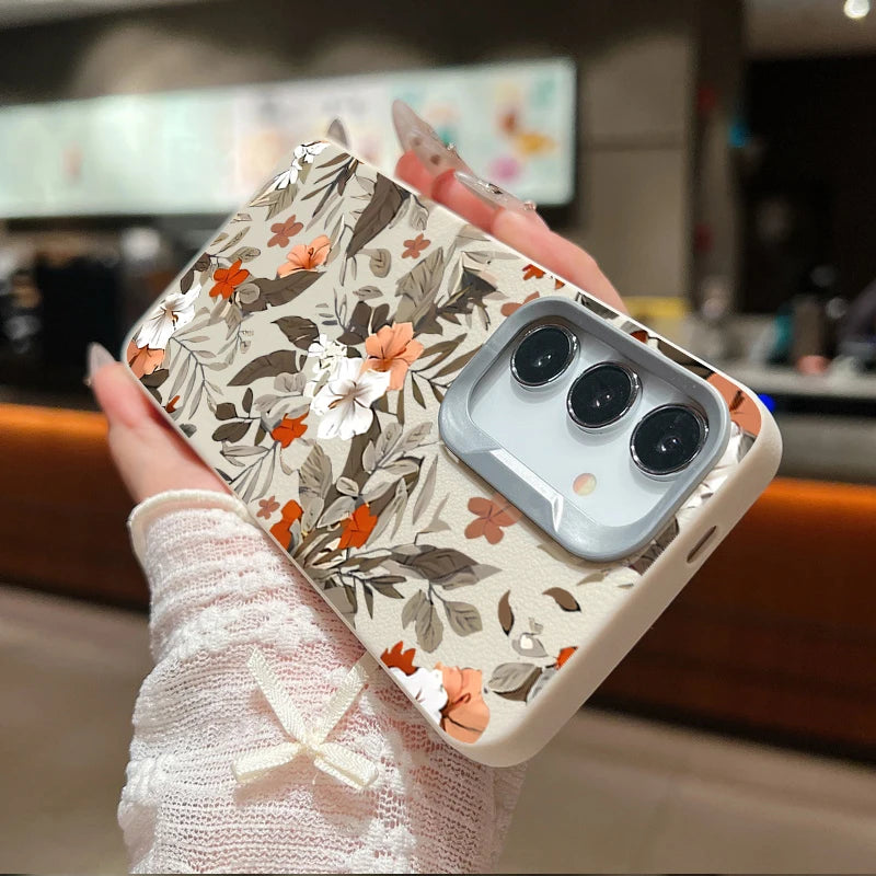 Flower Leaves Case For Samsung Galaxy A55 A35 A25 A15 5G A54 A34 A14 A53 A52 A16 S20 S21 FE S22 S23 S24 Ultra Leather Texture