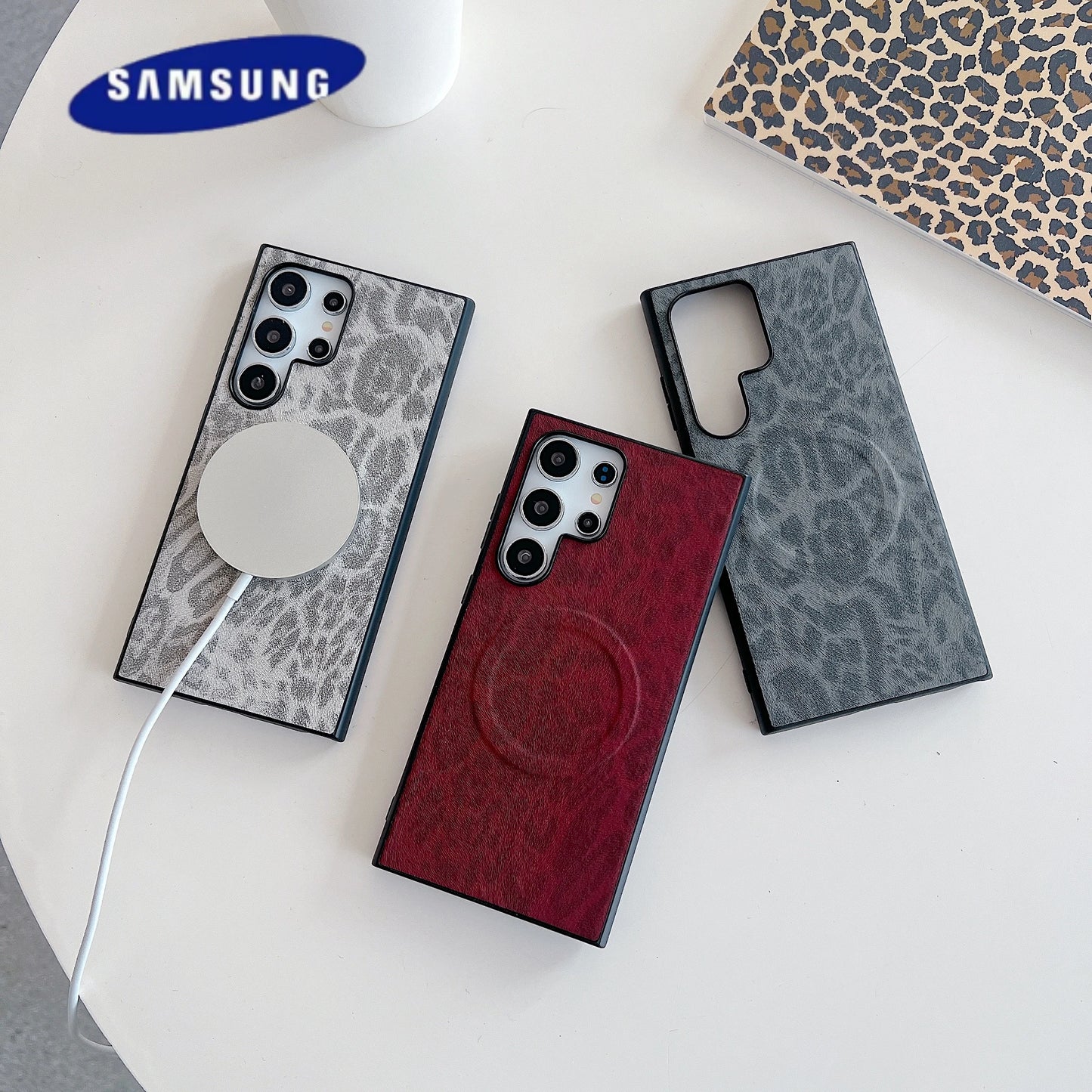 Magnetic Leopard Print Case For Samsung Galaxy S25 S24 Ultra S22 S23 FE Plus S21 Note 20 Ultra A55 A35 Wireless Charging Cover