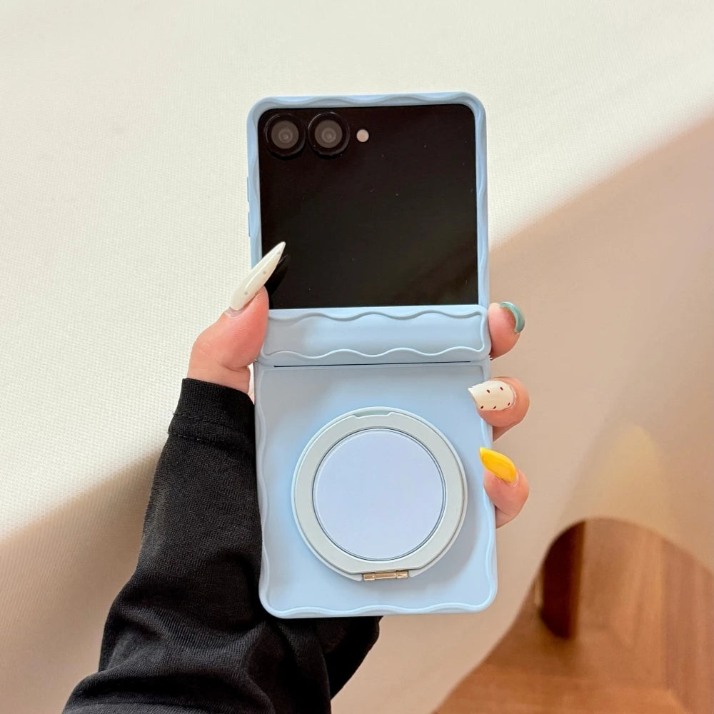 Wave Frame Silicone Matte Bracket Phone Case For Samsung Galaxy Z Flip 7 6 5 Candy Color Hinge Shockproof Magnetic Back Cover