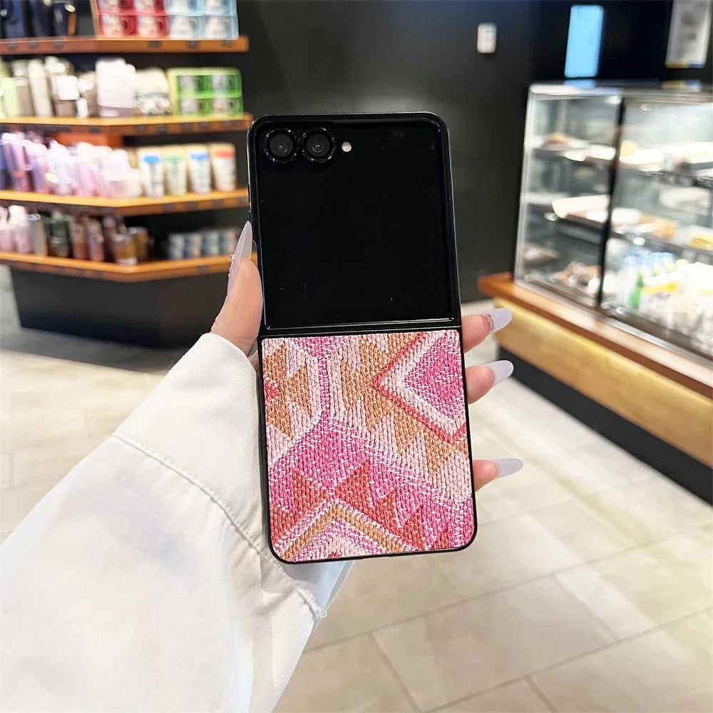 Ins Plaid Leather Fashion Phone case for Samsung Galaxy Z Flip 7 6 5 Flip 6 5 Flip 5 4 3 Cover Korean Cute Shockproof Funda Capa