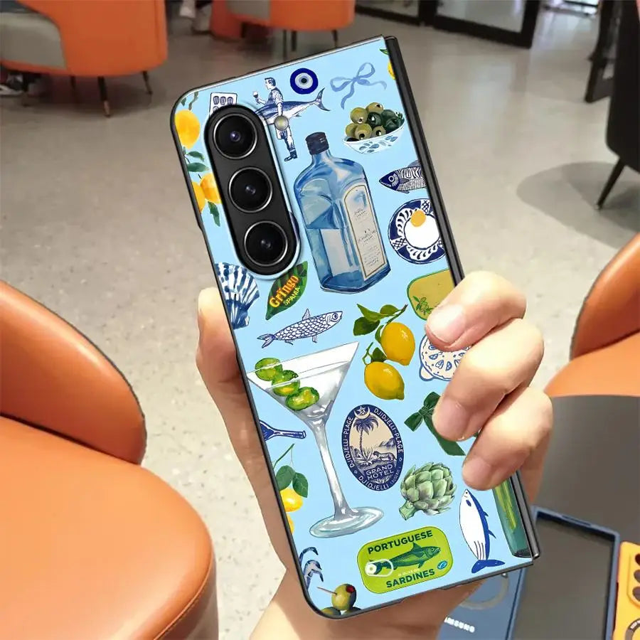Case for Samsung Galaxy Z Fold 7 6 5 4 3 ZFold6 ZFold7 ZFold4 ZFold5 ZFold3 Back Phone Cover Luxury Seaside Scenery Wine Lemon