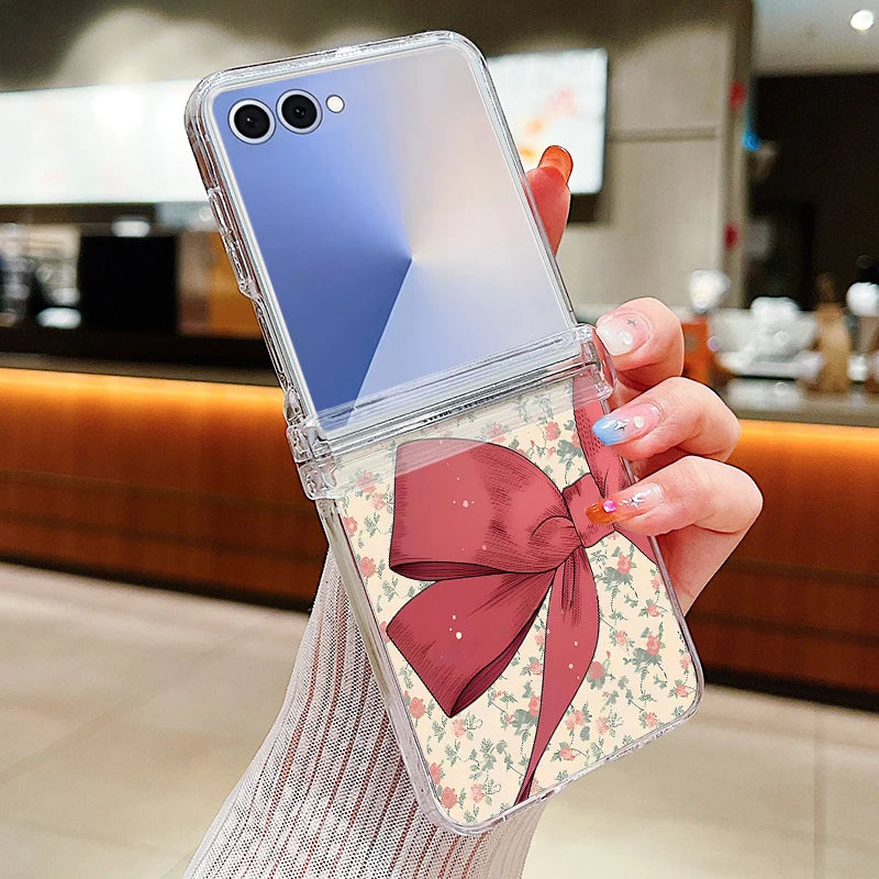 Colorful Bowknot Patterned Phone Case For Samsung Galaxy Z Flip 7 FE 6 5 4 3 5G Folding Hard PC Clear Cover For Samsung Z Flip6