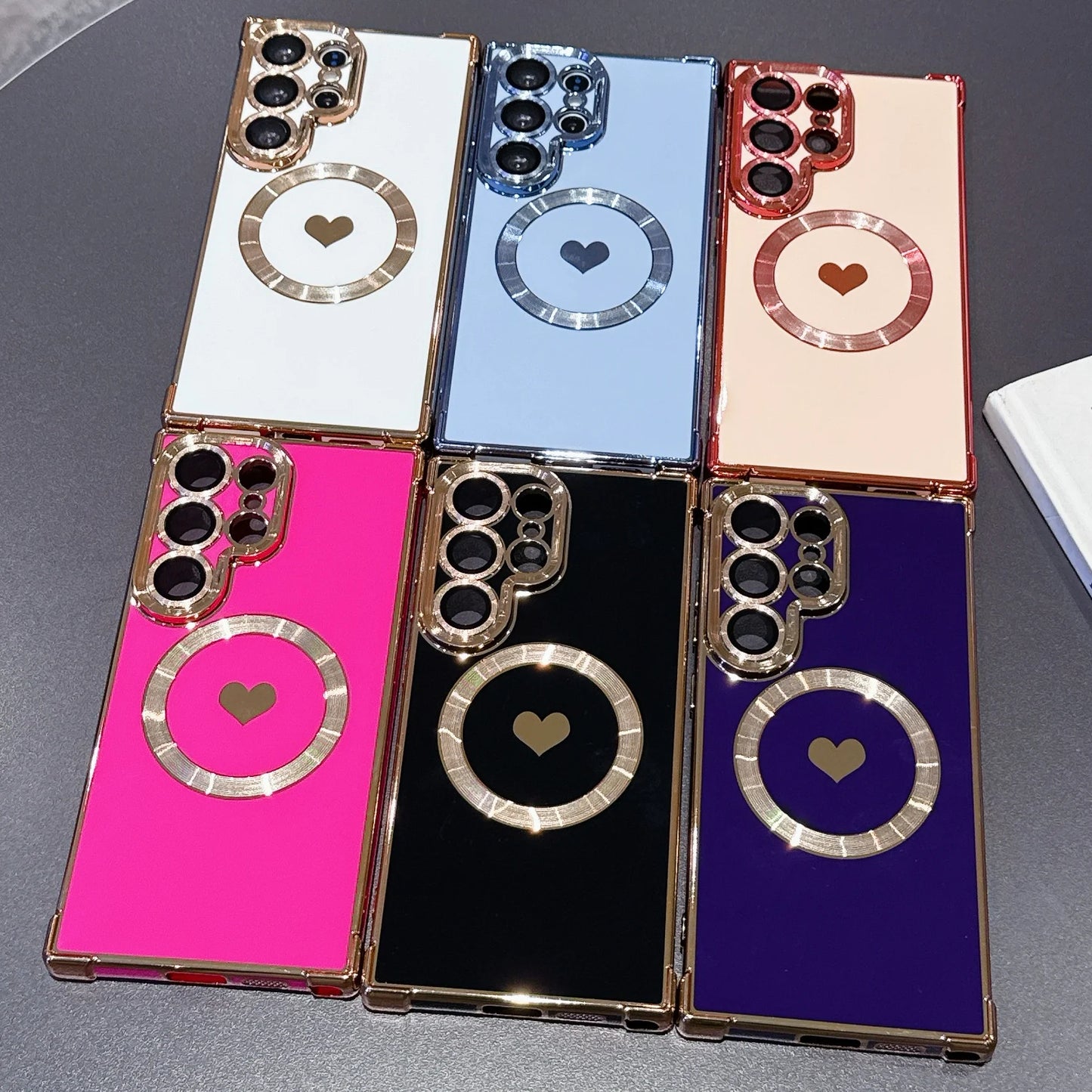Lovely Heart Phone Case For Samsung Galaxy S26 Ultra Magnetic Wireless Charging Phone Cover For Samsung S25 Ultra S24Ultra Shell