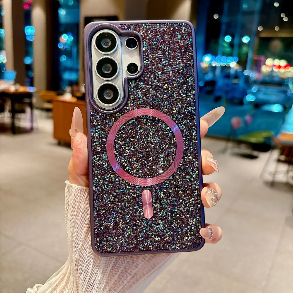 for Galaxy S26 Ultra Diamond Magnetic Case For Samsung S23 S24 S25 Ultra S26 Plus Bling Glitter for Magsafe Shockproof TPU Cover