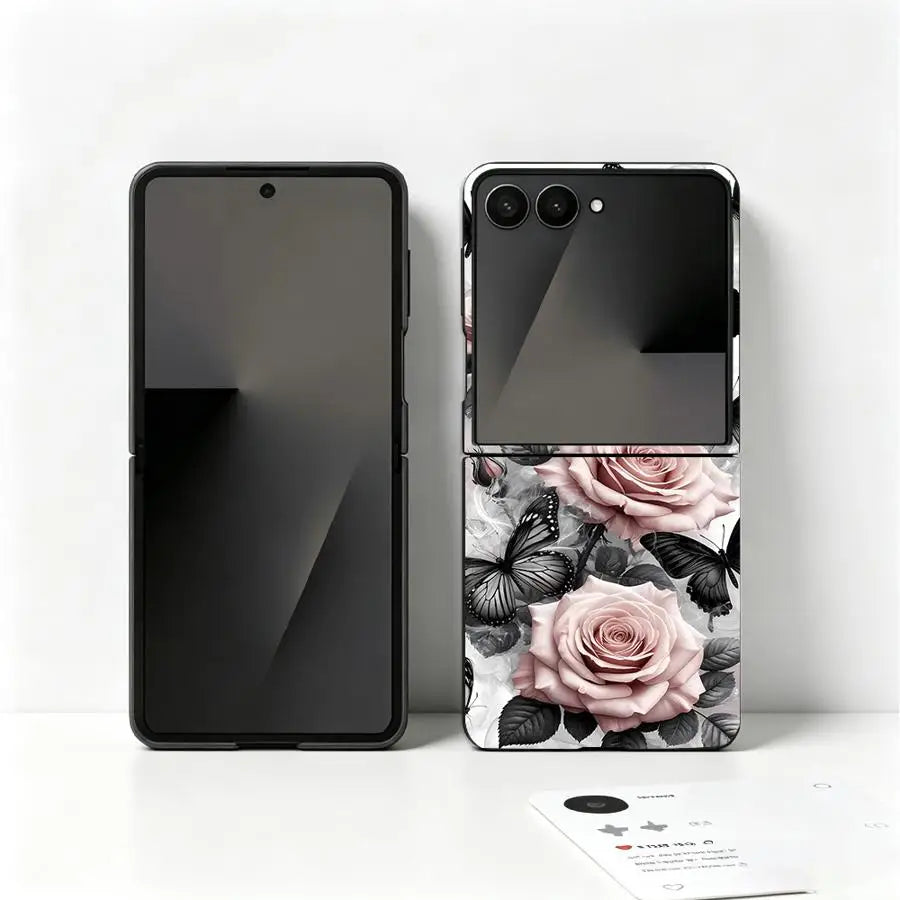 Monochrome Butterfly Rose Back Phone Cover Luxury Funda Case for Motorola Razr 70 50 50/60 60 Ultra 70 Plus