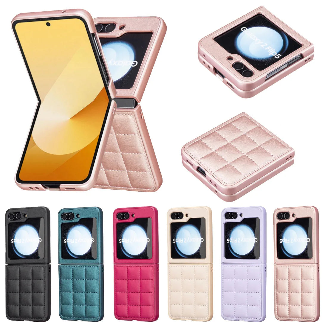 Fashion Cute Square Grid Soft PU Leather Case Cover For Samsung Galaxy Z Flip 7 6 5 4 3 zflip7 5G
