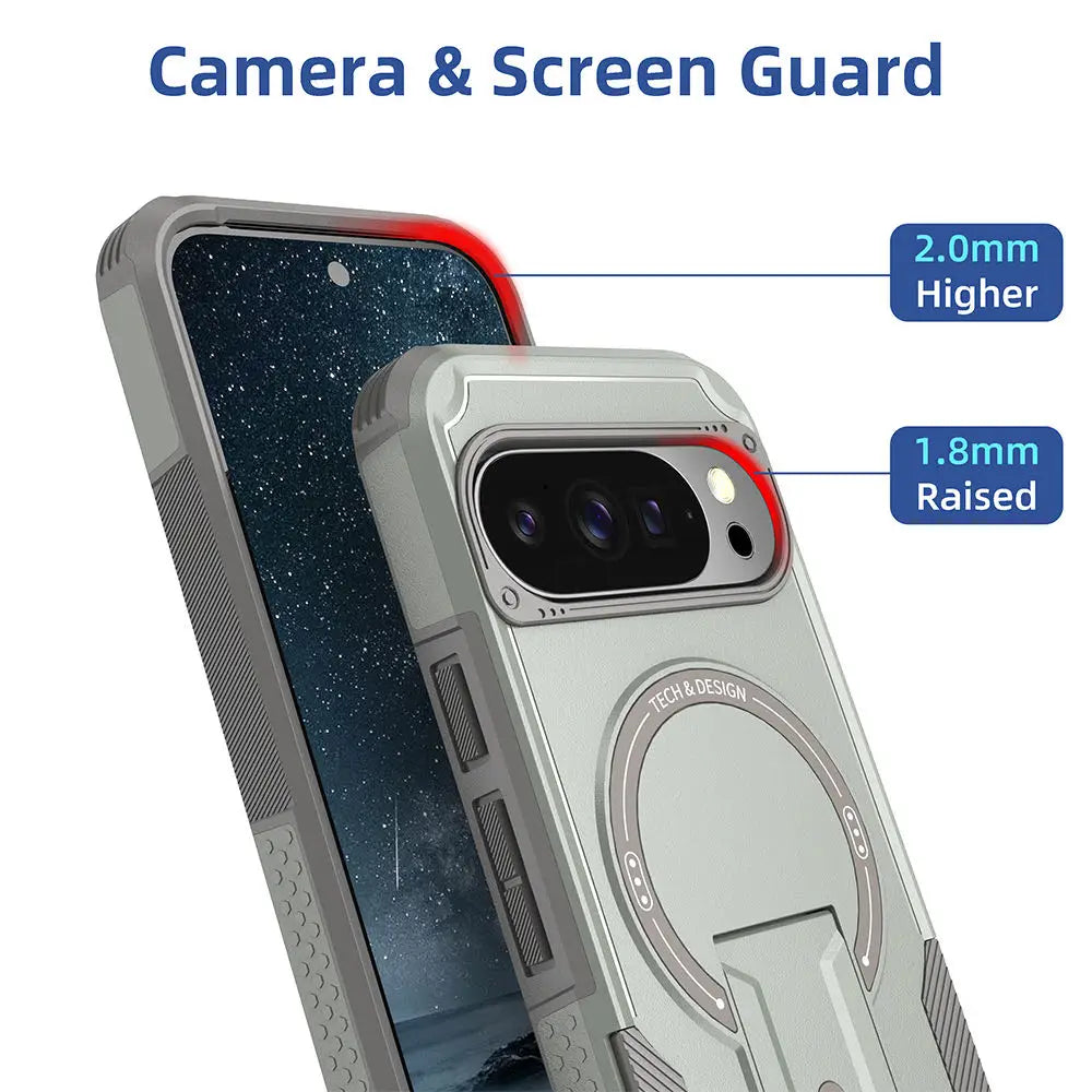 Rugged For Magsafe Fold Stand Holder Magnetic Case For Google Pixel 10 10Pro 9 9Pro Heavy Duty Armor Bumper Shockproof Cover