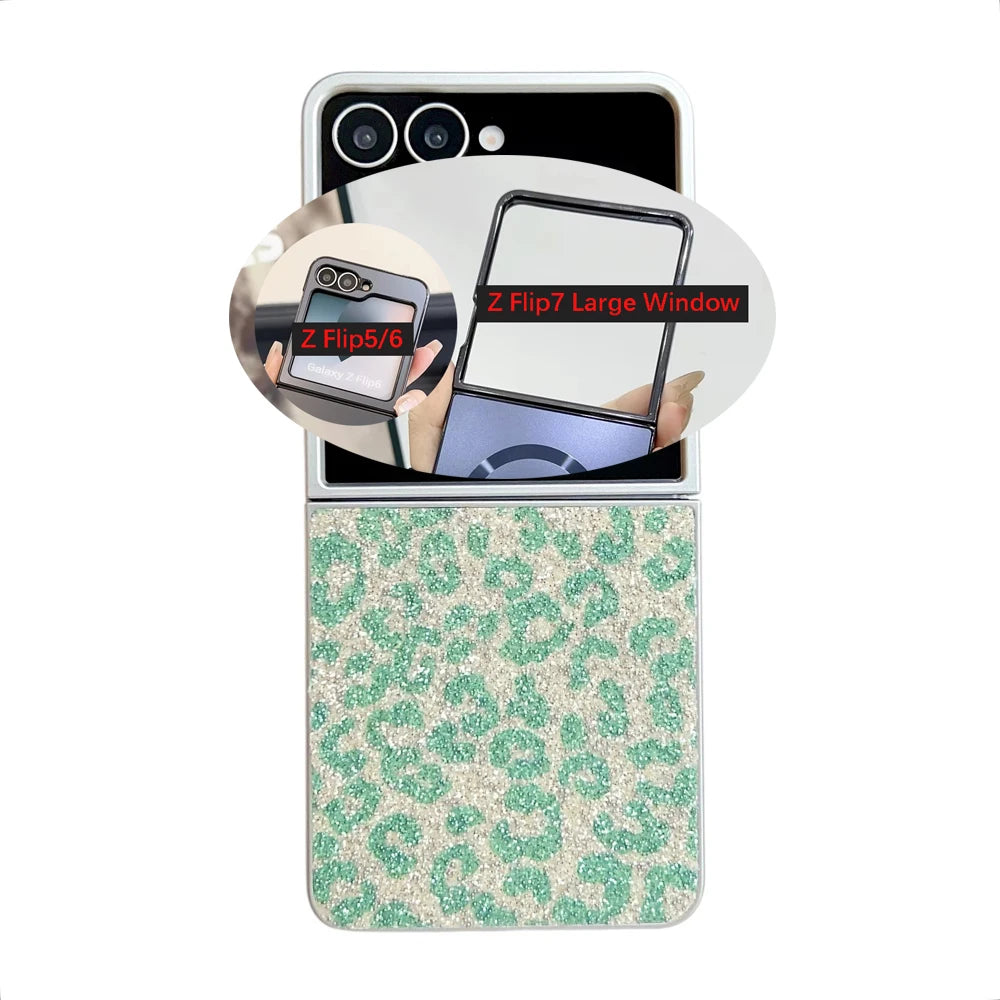 Z Flip 7 5G Glitter Leopard Print Folding Phone Case For Samsung Galaxy Z Flip7 Flip6 Flip 5 4 Shockproof Skin Feel Bumper Cover
