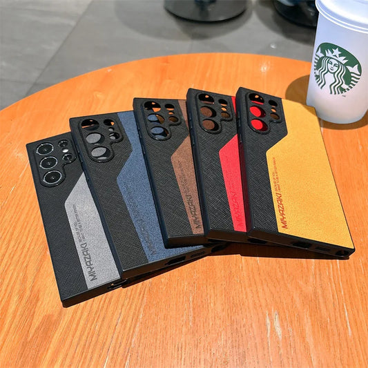 Luxury Splicing Leather Texture Phone Case for Samsung Galaxy S25 S24 S23 S22 S21 Ultra Plus A73 A72 A56 A55 Shockproof Cover