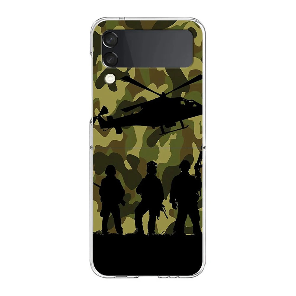 Camouflage Camo Military Phone Cover For Samsung Galaxy Z Flip 7 6 5 4 Case Transparent For Samsung Z Flip 3 Hard PC Foldable