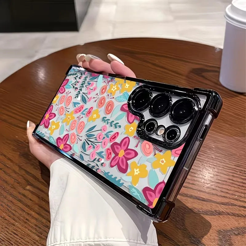 Trendy Floral Pattern High-end Plating Anti Drop Phone Case For Samsung Galaxy S26 S25 S24 S23 S22 S21 Ultra Plus Edge FE Cover