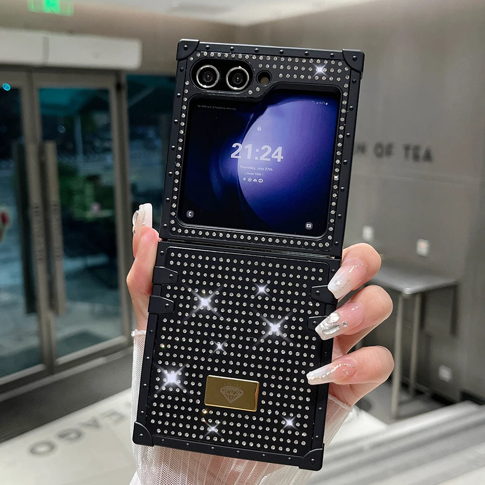 Luxury Sparkling Diamond Folding Phone Case for Samsung Galaxy Z Flip 6 3 5 4 Jewelled Glitter Shock-absorbing Back Hard Cover