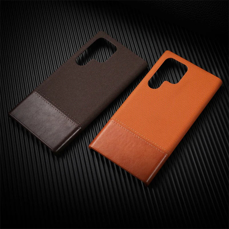 For Samsung Galaxy S23 S24 S25 Ultra Personalised Nylon Fabric Stitched With Leather Case Frameless Cooling Shockproof PC Cover