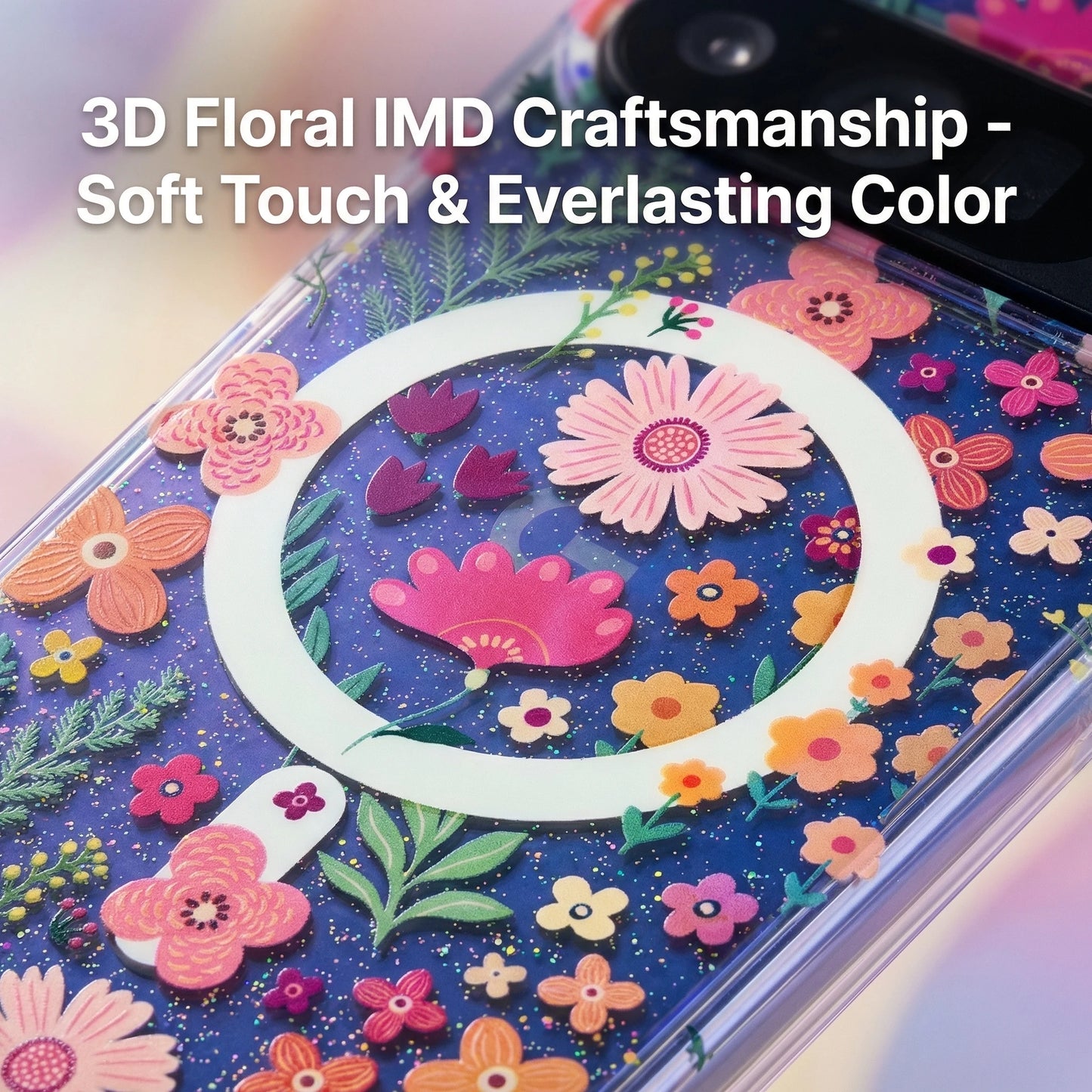 For Google Pixel 10ProXL 9ProXL 9/10Pro 10A 9A Phone Case, IMD Floral Transparent Glitter Gradient Blue Light Shockproof Cover.