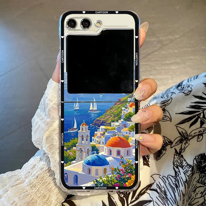 Anime Landscape Mountain Oil Painting Phone Case For Samsung Galaxy Z Flip 6 5 7 3 4 Clear Hard PC Folding Cover For Z Flip 7 5