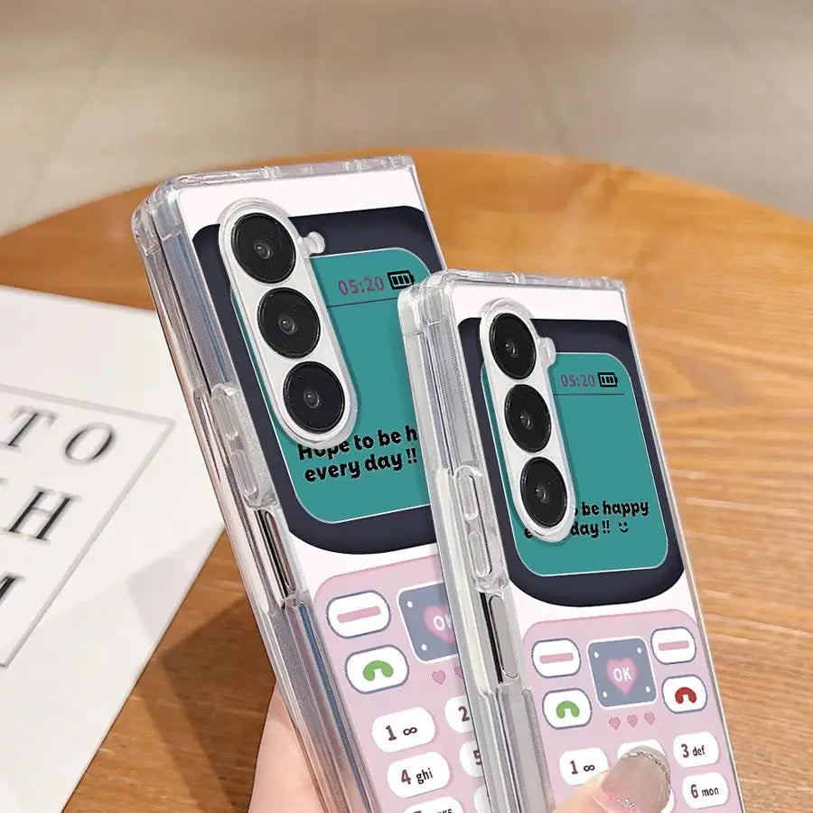 Case for Samsung Galaxy Z Fold 7 6 5 4 3 ZFold5 ZFold6 ZFold3 ZFold7 ZFold4 Back Phone Cover Retro Phone Pattern