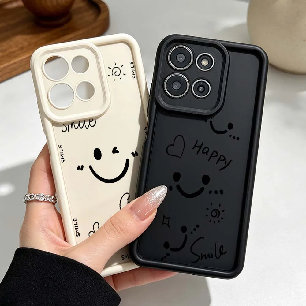 Funny Black Smiley Face Cover For Motorola Moto G86 G85 G75 G56 G35 G24 G06 Edge 70 60 50 Fusion Eye Ladder Phone Case