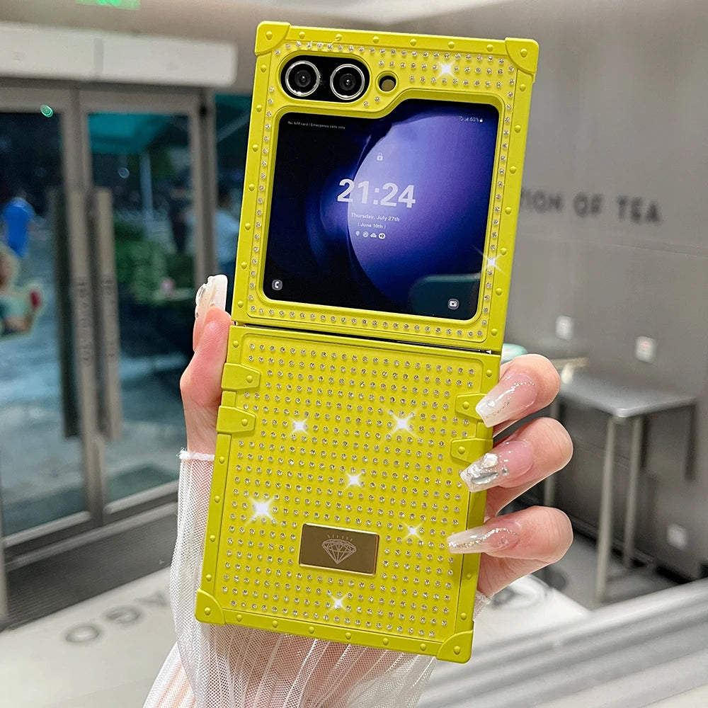 Luxury Sparkling Diamond Folding Phone Case for Samsung Galaxy Z Flip 6 3 5 4 Jewelled Glitter Shock-absorbing Back Hard Cover