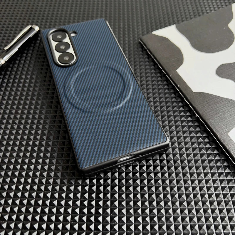 For Magsafe Magnetic Wireless Charging Luxury Solid Color Carbon Fiber Phone Case For Samsung Galaxy Z Fold 7 6 5 4 Bumper Cover