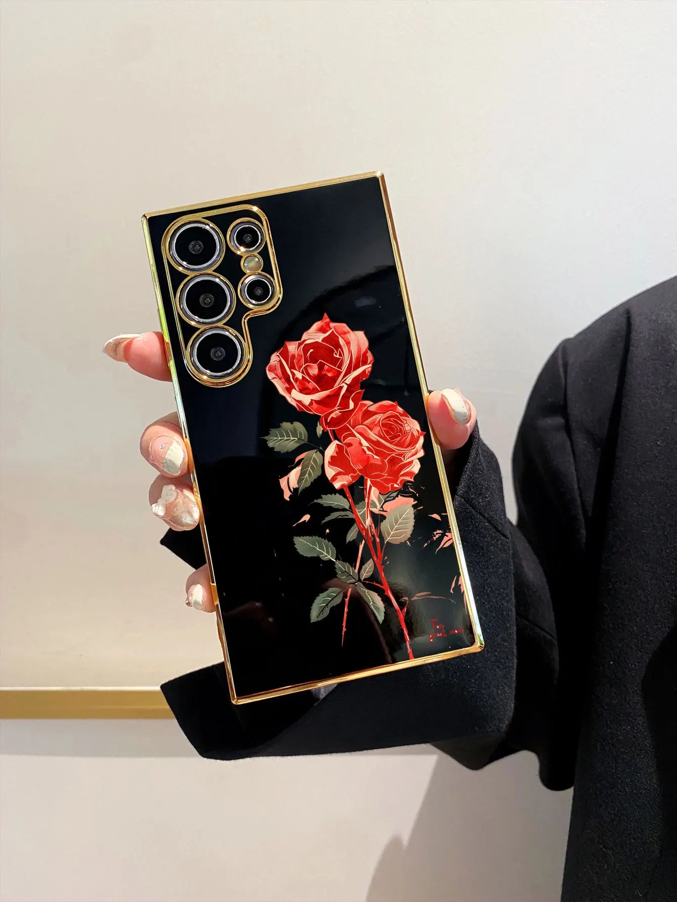 Luxury Plating Red Rose Pattern Design Phone Case For Samsung Galaxy S25 Ultra S24 S23 FE S22 S21 S20 Plus Silicone Back Cover