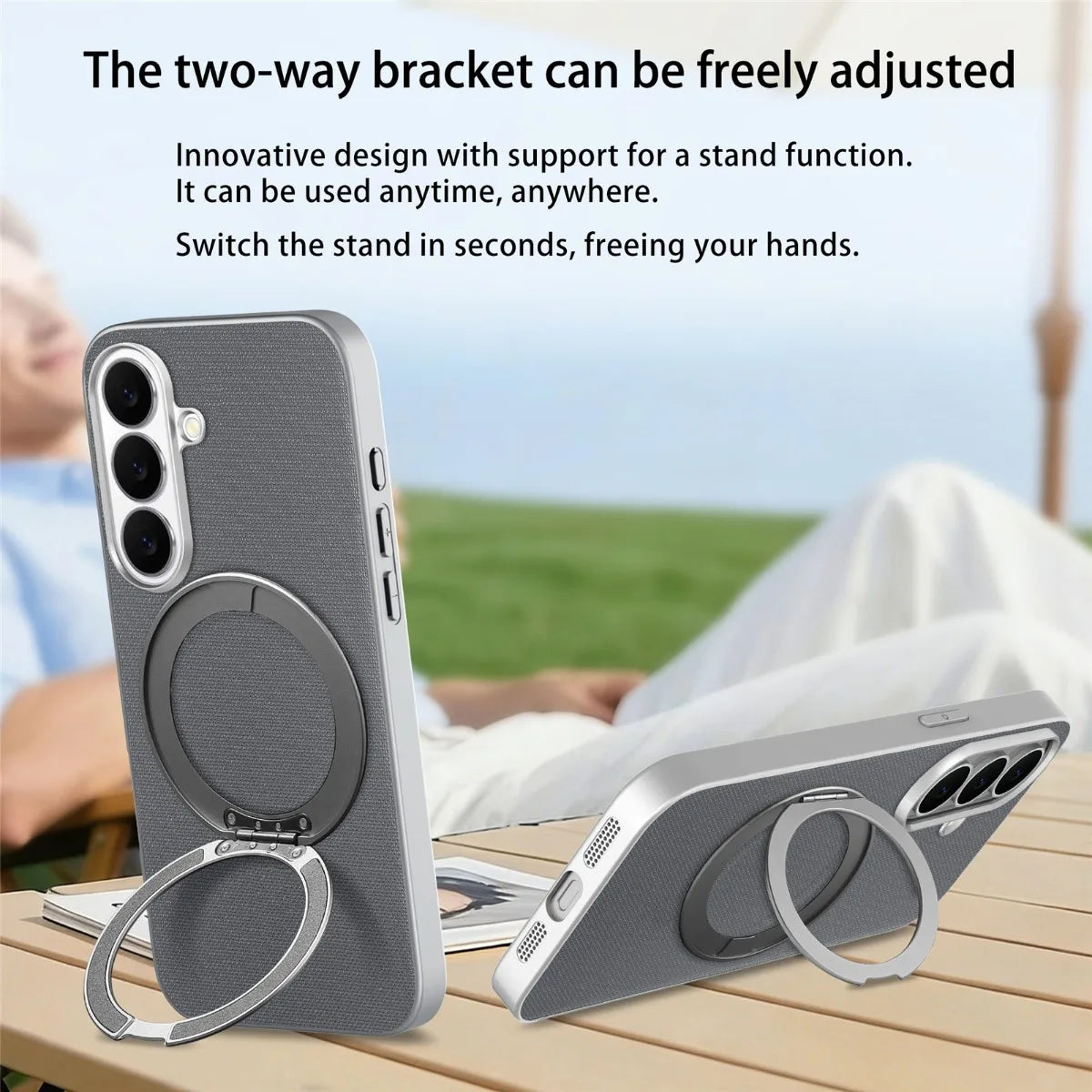 For Magsafe Magnetic Rotating Bracket Phone Case for Samsung Galaxy S26 S25 Ultra Plus S25 Edge S26+ Leather Protective Cover
