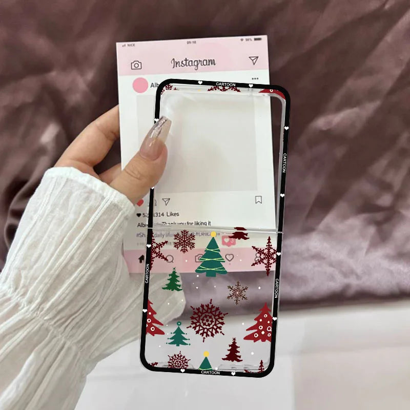 Christmas Tree Snowman Phone Case For Samsung Galaxy Z Flip 7 Santa Snowflake Clear Hard Folding Cover For Samsung ZFlip7 5G Bag