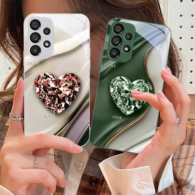 Big Pink Diamonds For Samsung Galaxy S10 4G S20 11E 30 S21 22 S24 Fe Pro S23 S25 Ultra 5G S9 Tempered Glass Phone Case