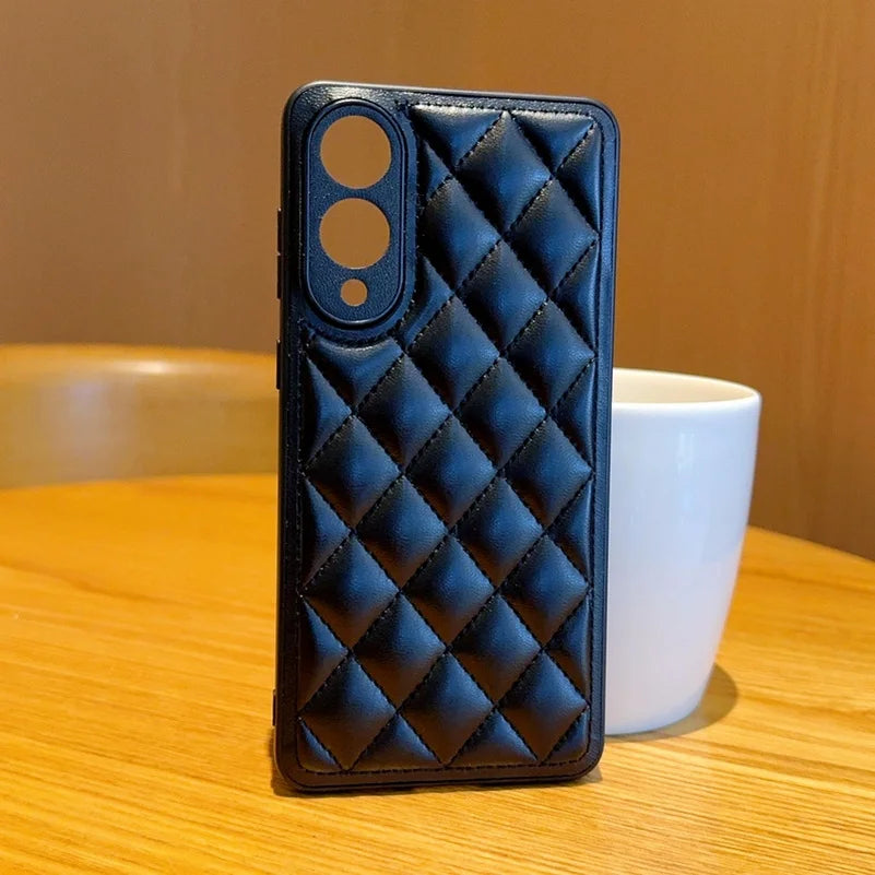 Three-dimensional Puff Check Small Fragrance Style Leather Case For Samsung S25 Edge S25 Ultra Galaxy S24 + s23 Plus S22 Cover