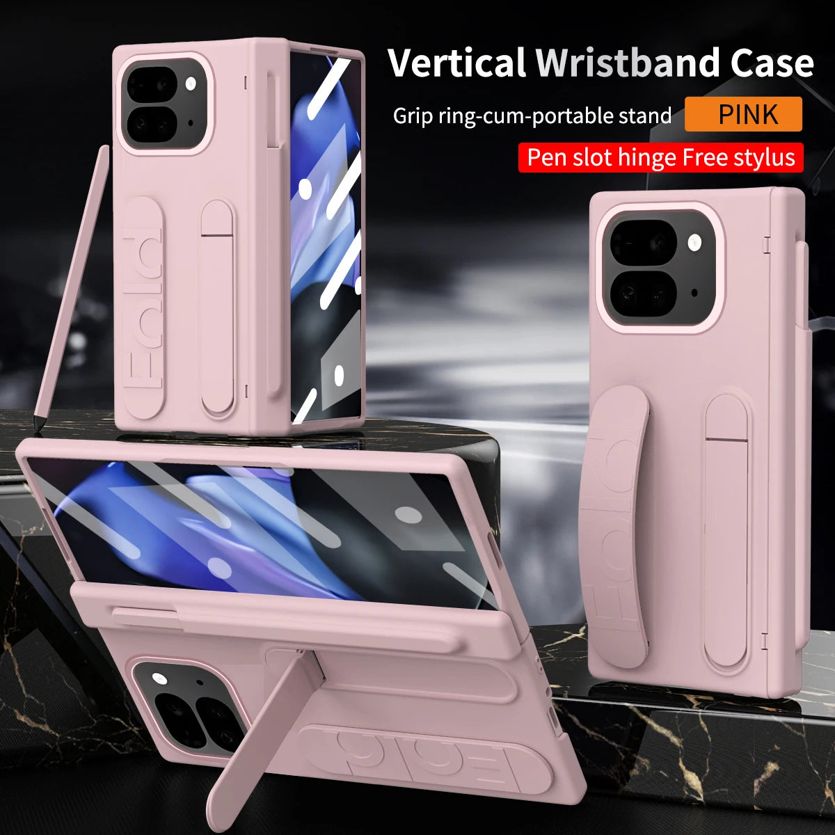 For Google Pixel 9 Pro Fold Swivel 180° Folding Wristband * Stand * Hinge 3-in-1 Full Lens Protection Drop Resistant Phone Case