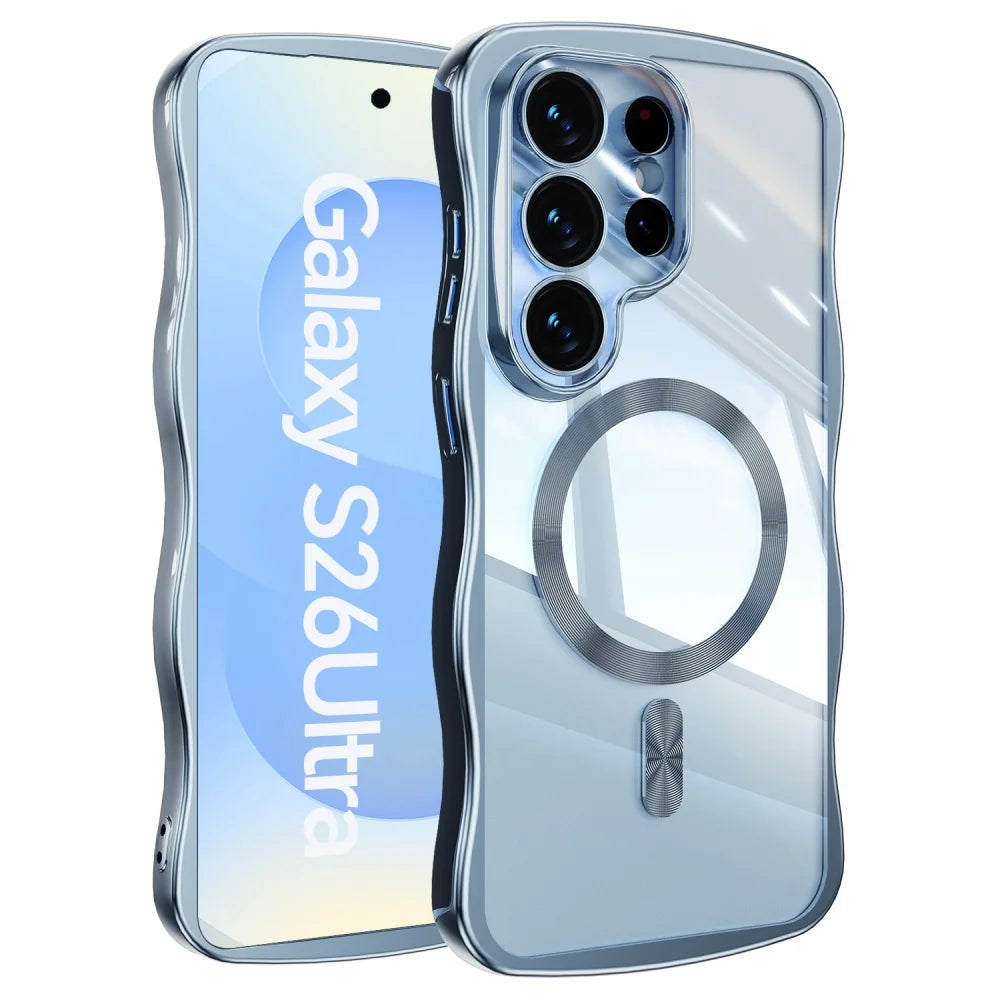 Electroplated Wave Frame Magnetic Case For Samsung Galaxy S26 Edge S25 S24 Ultra Plus Wireless Charge Transparent TPU Soft Shell