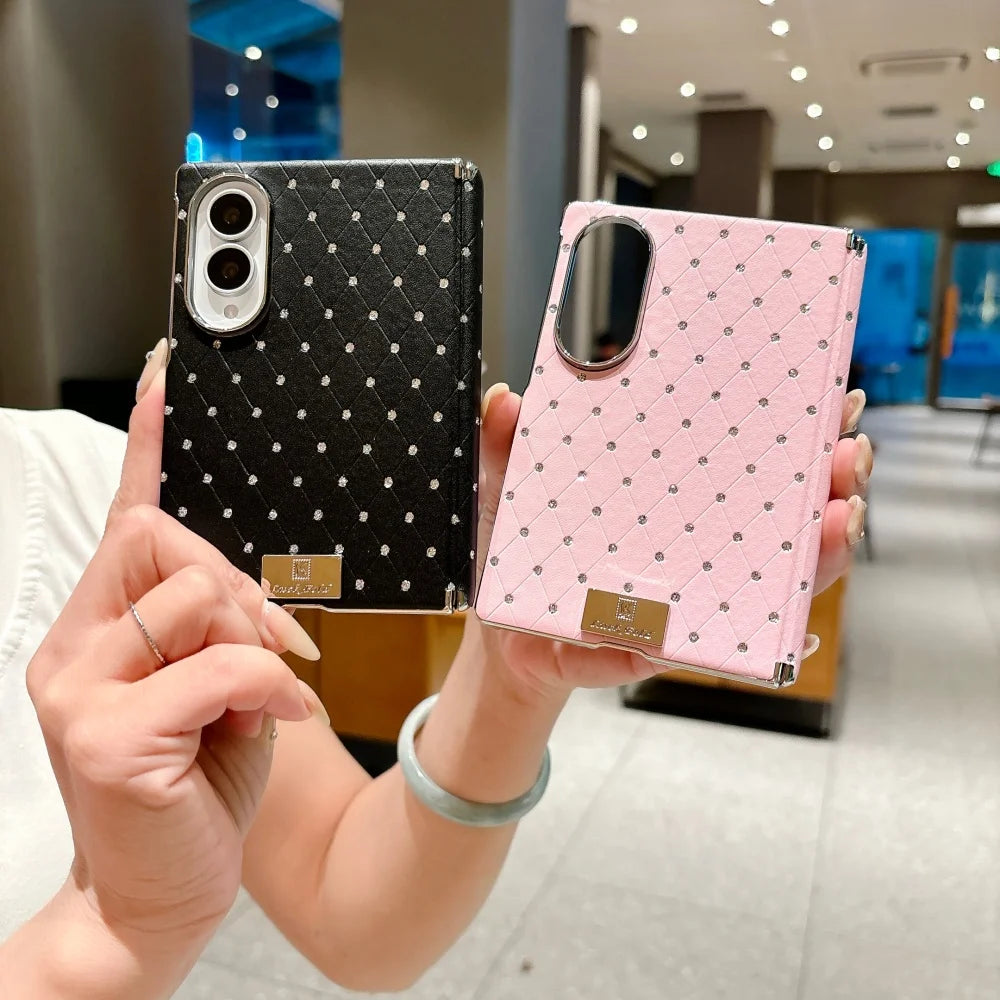 INS Style Rhombus Rhinestone Plating Case for Samsung Galaxy Z Fold 8 Ultra 5 6 7 8 ZFold8 Wide Hinge Magnetic Shockproof Cover