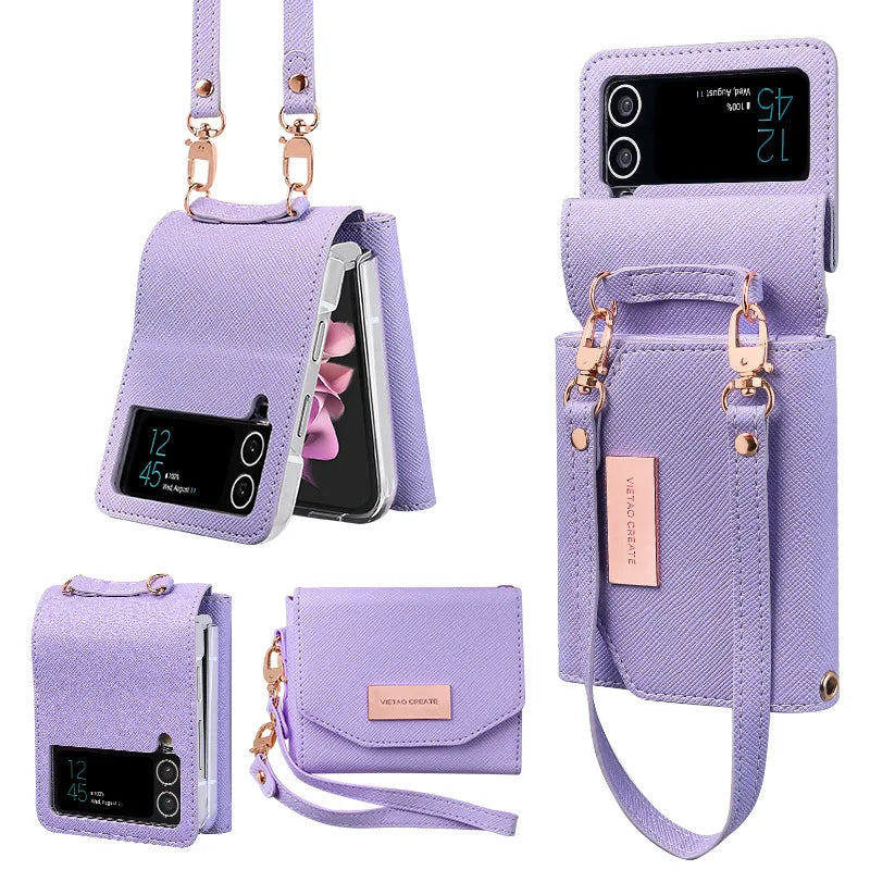 Lanyard Holster Card Case For Samsung Galaxy Z Flip 7 6 5 4 3 Handheld Wristlet Wallet Purse Cover For Z Flip3 Flip4 Flip5 Flip6