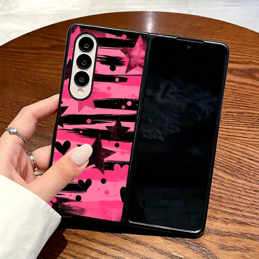 Black Pink Stars Phone Cover Case for Samsung Galaxy Z Fold 7 6 5 4 3 Z Flip 7 6 5 4 3