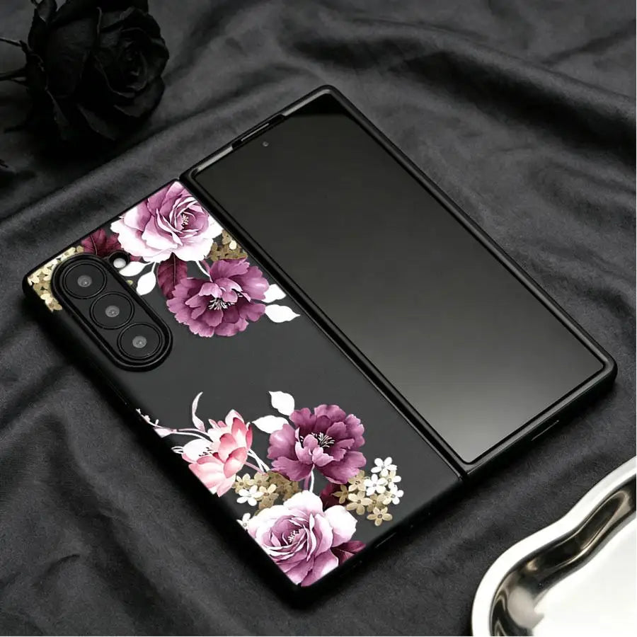 Purple Peony Print Case for Samsung Galaxy Z Fold 8 Z Fold 7 6 5 4 3 ZFold3 ZFold4 ZFold6 ZFold7 ZFold5 Back Phone Cover