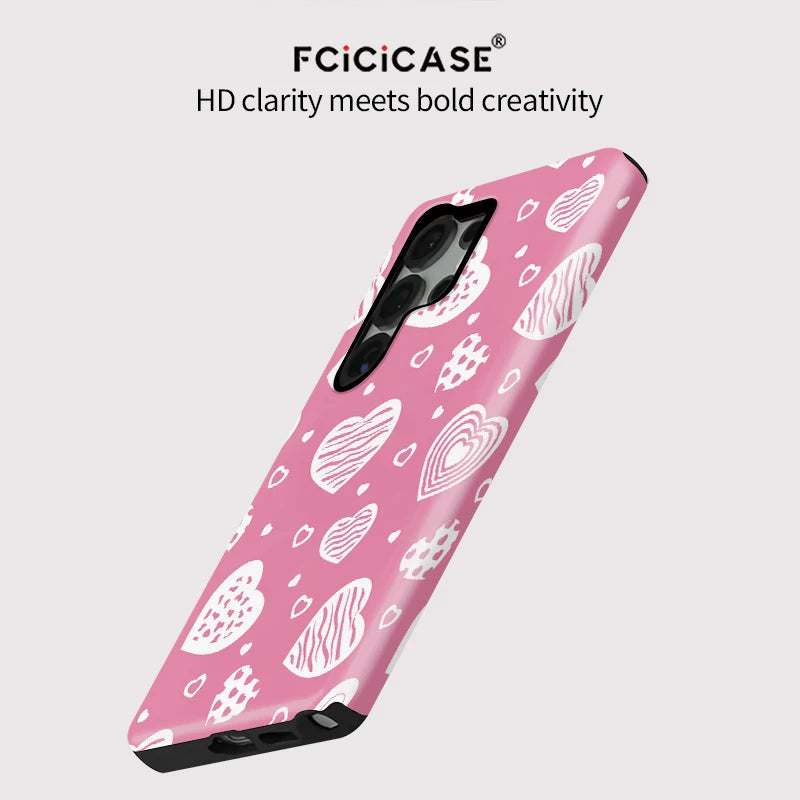 Fcicicase Love Heart Print Phone Case For Samsung Galaxy S25 Ultra S24 Plus S20 FE S23+ A36 A26 A16 A56 Dual Layer Acrylic Cover