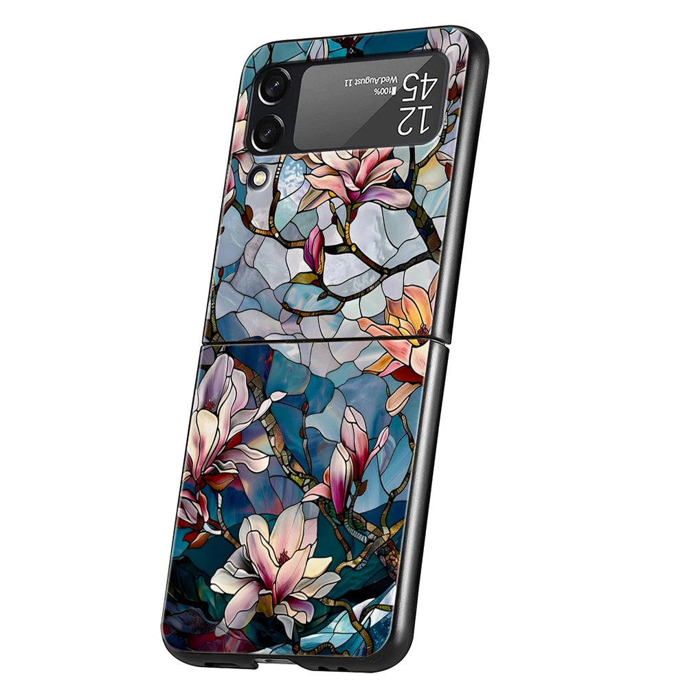 Flower marble Geometry Phone Case For Samsung Galaxy Z Flip 3 4 5 6 7 Hard Folding PC For Samsung Z Flip3 Flip4 Flip5 Cover
