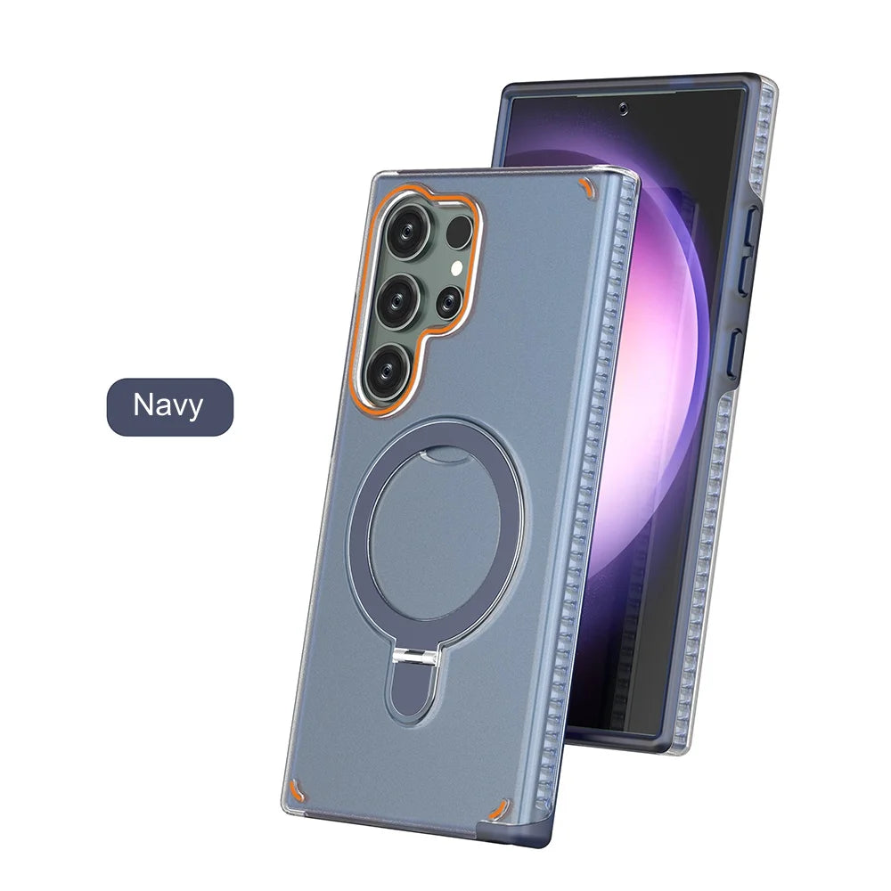 3 IN 1 Folding Ring Holder Phone Case For Samsung Galaxy S26 S25 S24 Plus Ultra Magnetic For Magsafe Shockproof Stand Back Cover